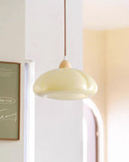 Pendant Lamp Rounded Glass Shade Wood Accent Playful Modern Touch