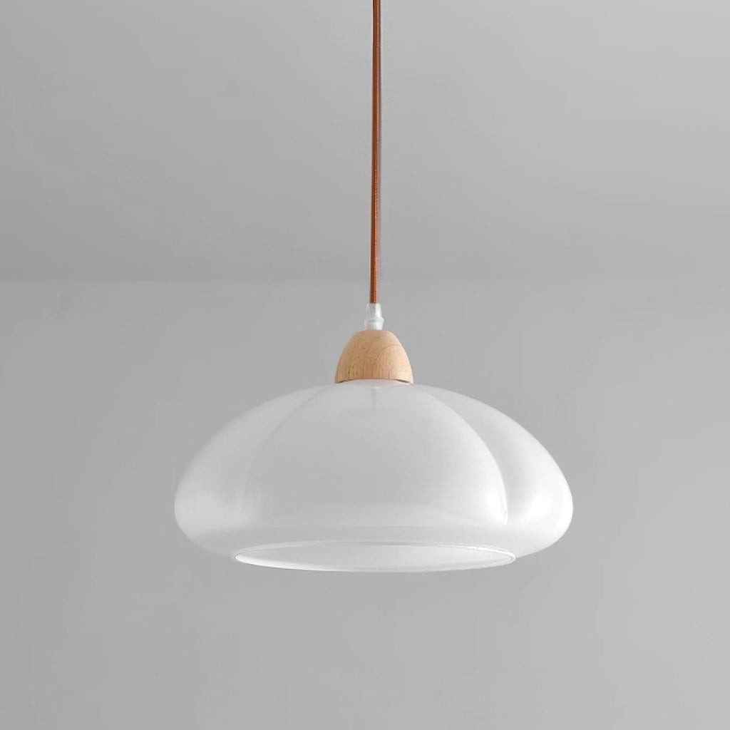 Pendant Lamp Rounded Glass Shade Wood Accent Playful Modern Touch