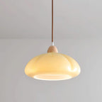 Pendant Lamp Rounded Glass Shade Wood Accent Playful Modern Touch
