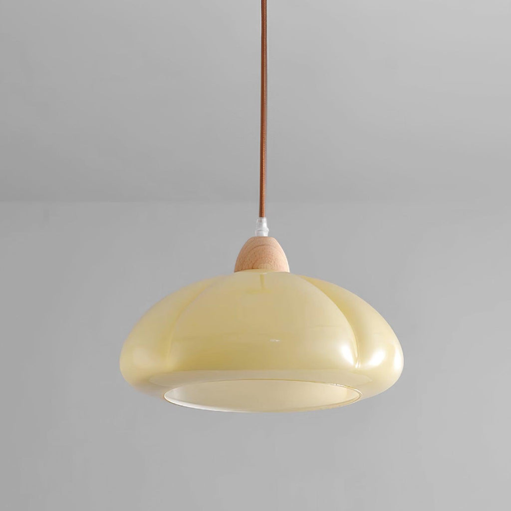 Pendant Lamp Rounded Glass Shade Wood Accent Playful Modern Touch