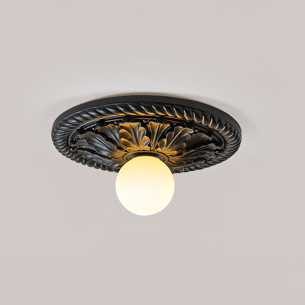 Corvella Vintage Carved Wood Flush Mount Ceiling Light