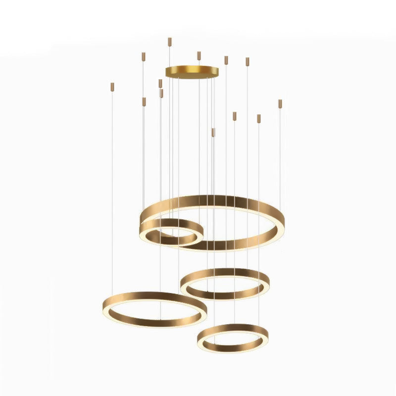 Arisha Modern LED Metal Large Multi Ring Adjustable Living/Dining Room Pendant Light, Gold