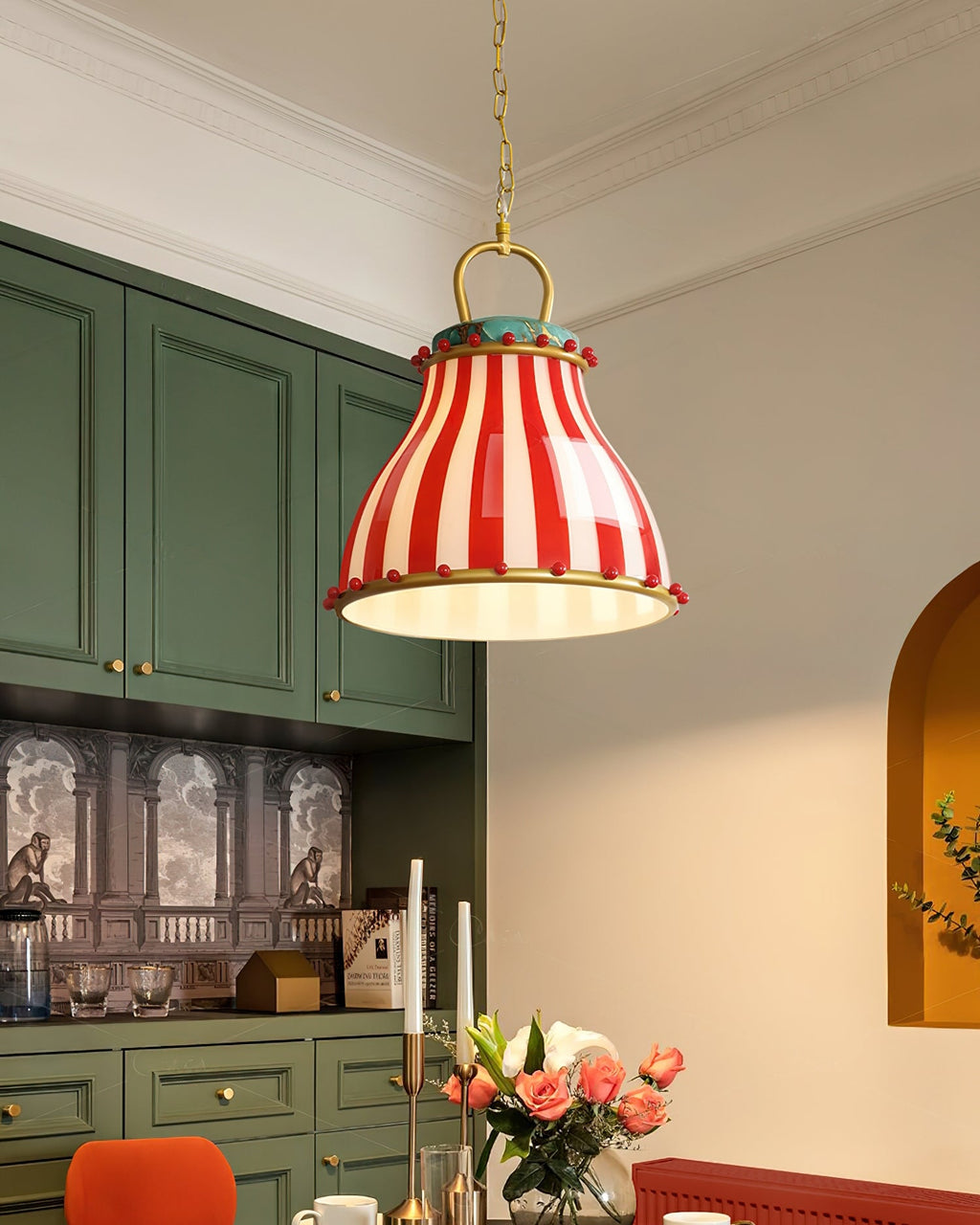 Red and white stripes Glass Pendant Lamp