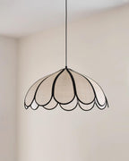 Pendant Lamp Scalloped Plant Fiber Shade Metal Frame Minimalist