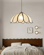 Pendant Lamp Scalloped Plant Fiber Shade Metal Frame Minimalist