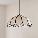 Pendant Lamp Scalloped Plant Fiber Shade Metal Frame Minimalist