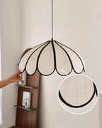 Pendant Lamp Scalloped Plant Fiber Shade Metal Frame Minimalist