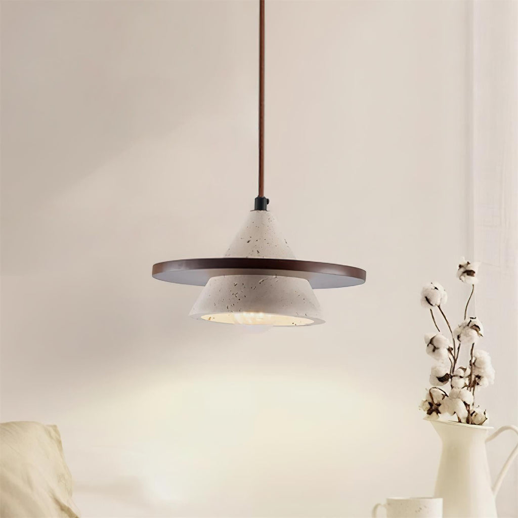 Ritta Pendant Light Wooen Disc Travertine