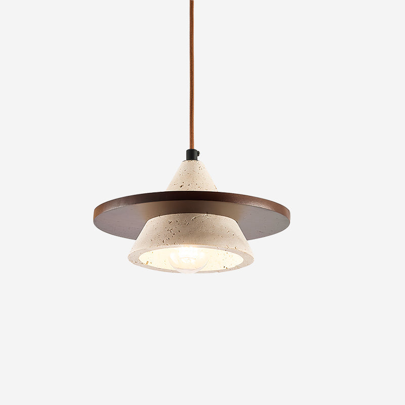 Ritta Pendant Light Wooen Disc Travertine