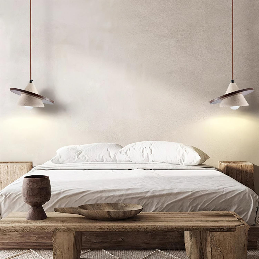 Ritta Pendant Light Wooen Disc Travertine