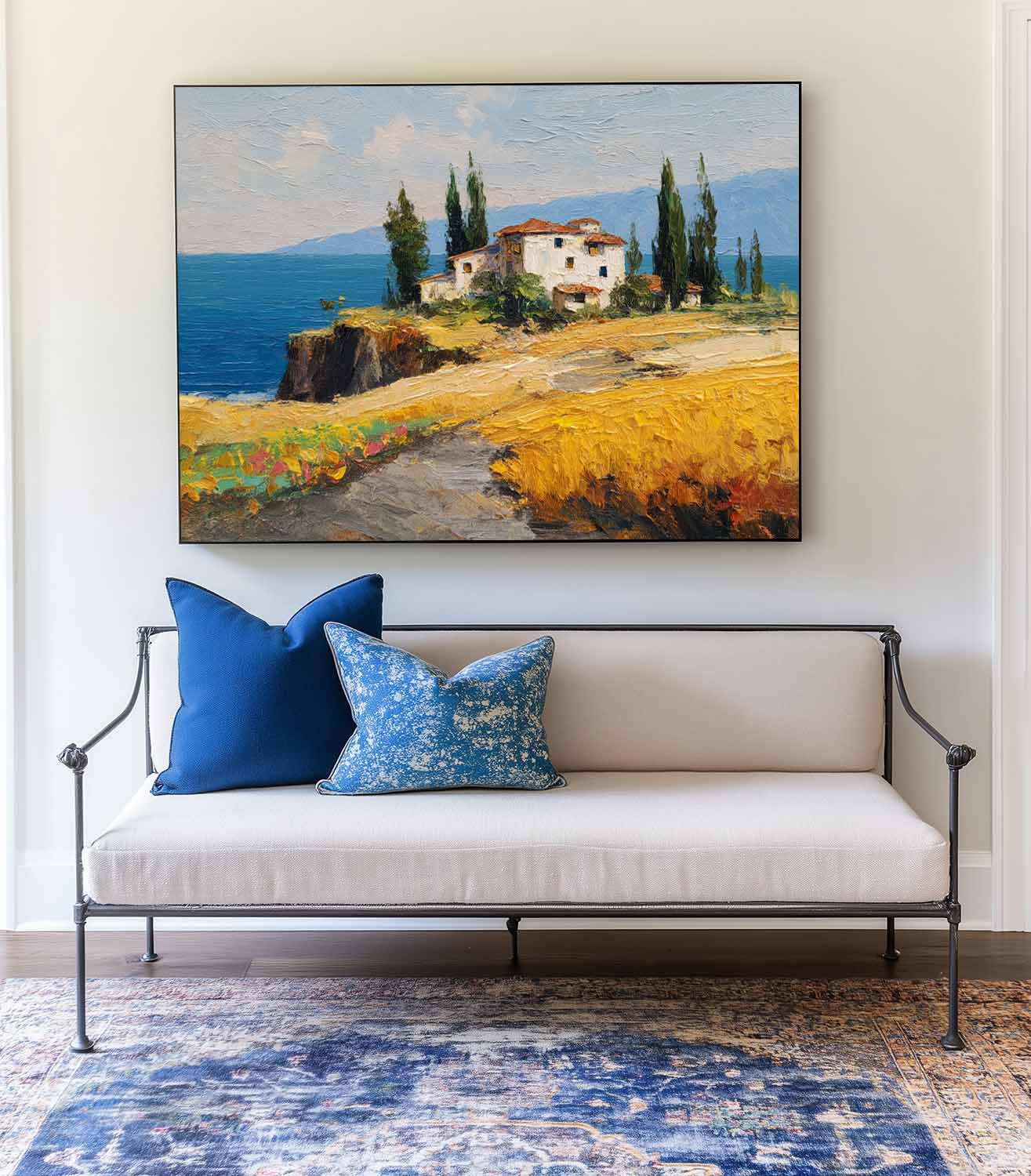 Mediterranean Coastal Villa Oil Painting