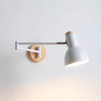 Wall Lamp Adjustable Arm Cone Shade Wood Base Modern Study