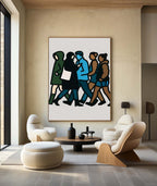 Diverse City Crowd Pop Art Painting Bold Line