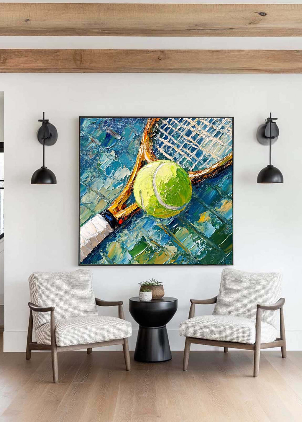 Tennis Ball and Racket Sports Art Oil Painting