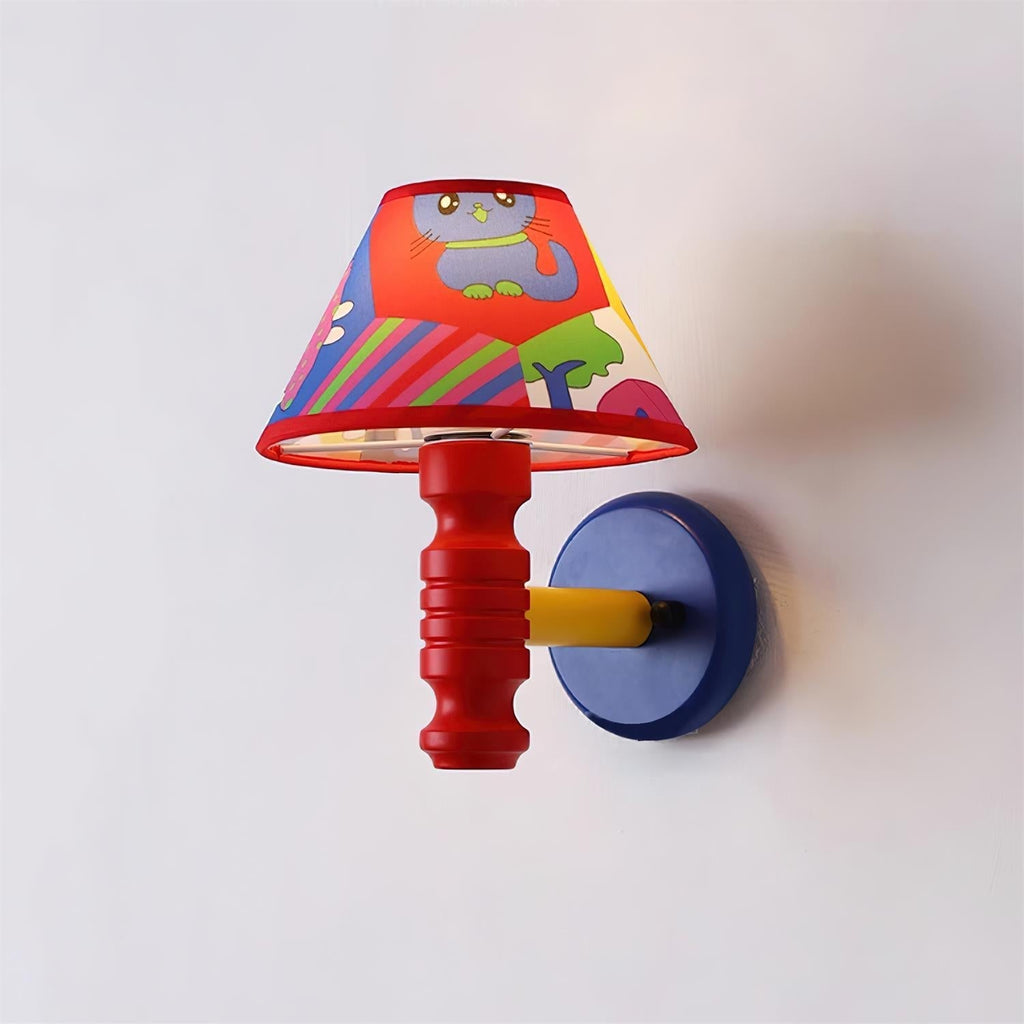 Wall Lamp with Cartoon Fabric Shade and Metal Arm Kids Room