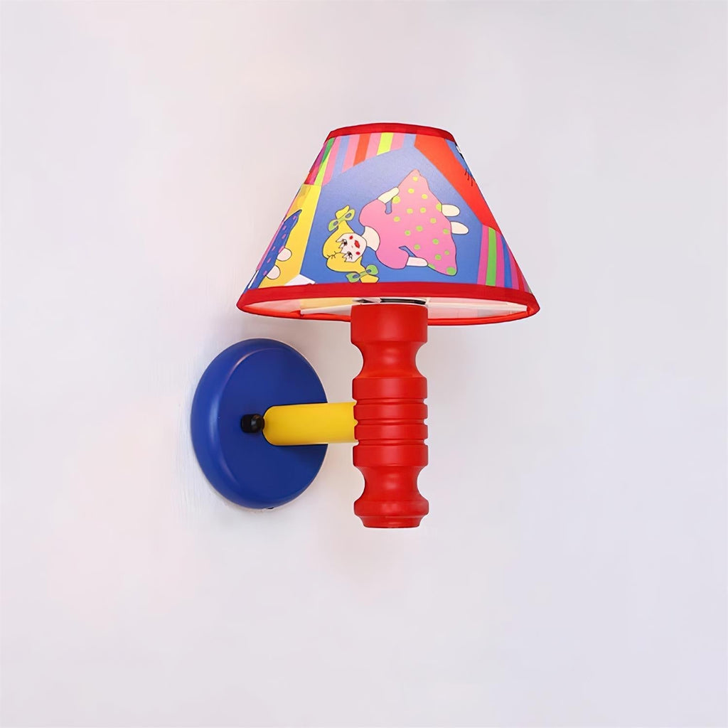 Wall Lamp with Cartoon Fabric Shade and Metal Arm Kids Room