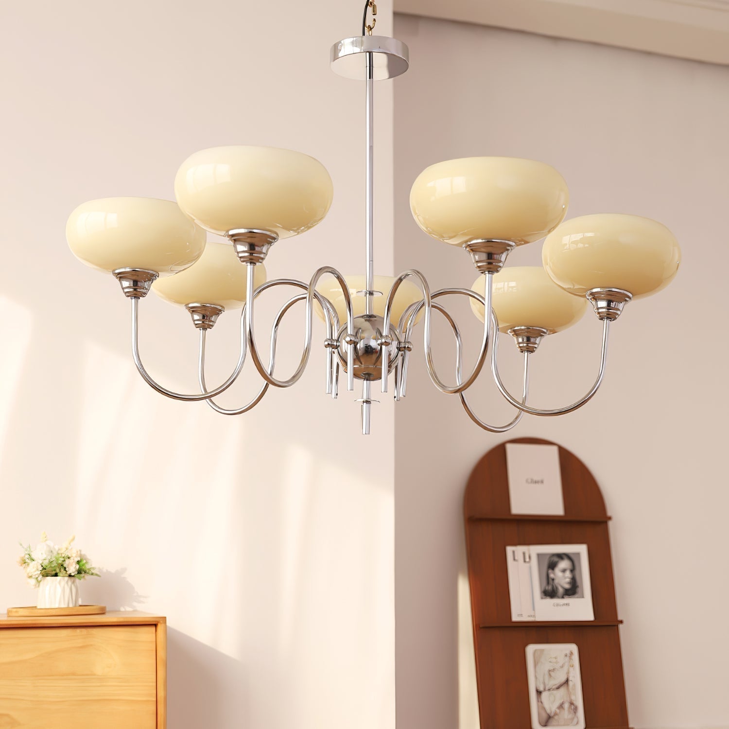 Silva Vintage LED Metal Multi Lampshade Creamy White Yellow Bulbs Luxury Bedroom Living Room Pendant Light, Gold/Chrome