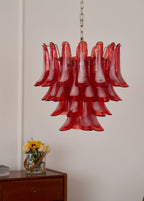 Aurora Chandelier Crimson Murano Glass Petals Layered Vintage
