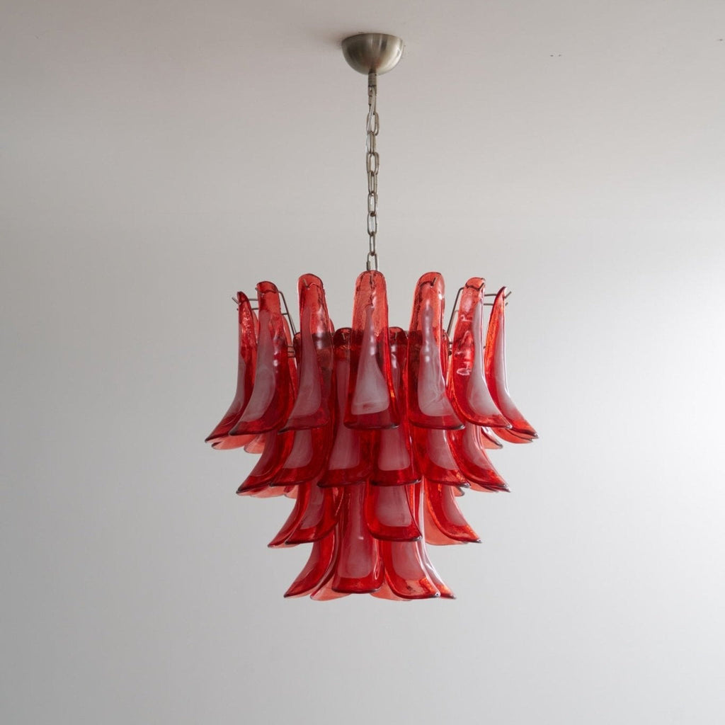 Aurora Chandelier Crimson Murano Glass Petals Layered Vintage