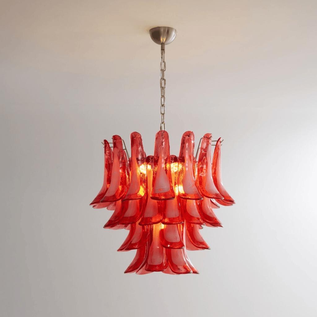 Aurora Chandelier Crimson Murano Glass Petals Layered Vintage