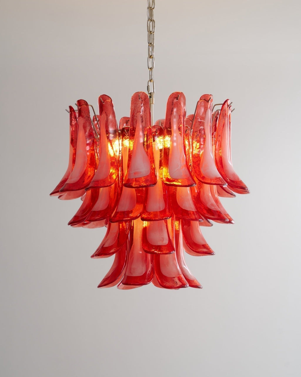 Aurora Chandelier Crimson Murano Glass Petals Layered Vintage