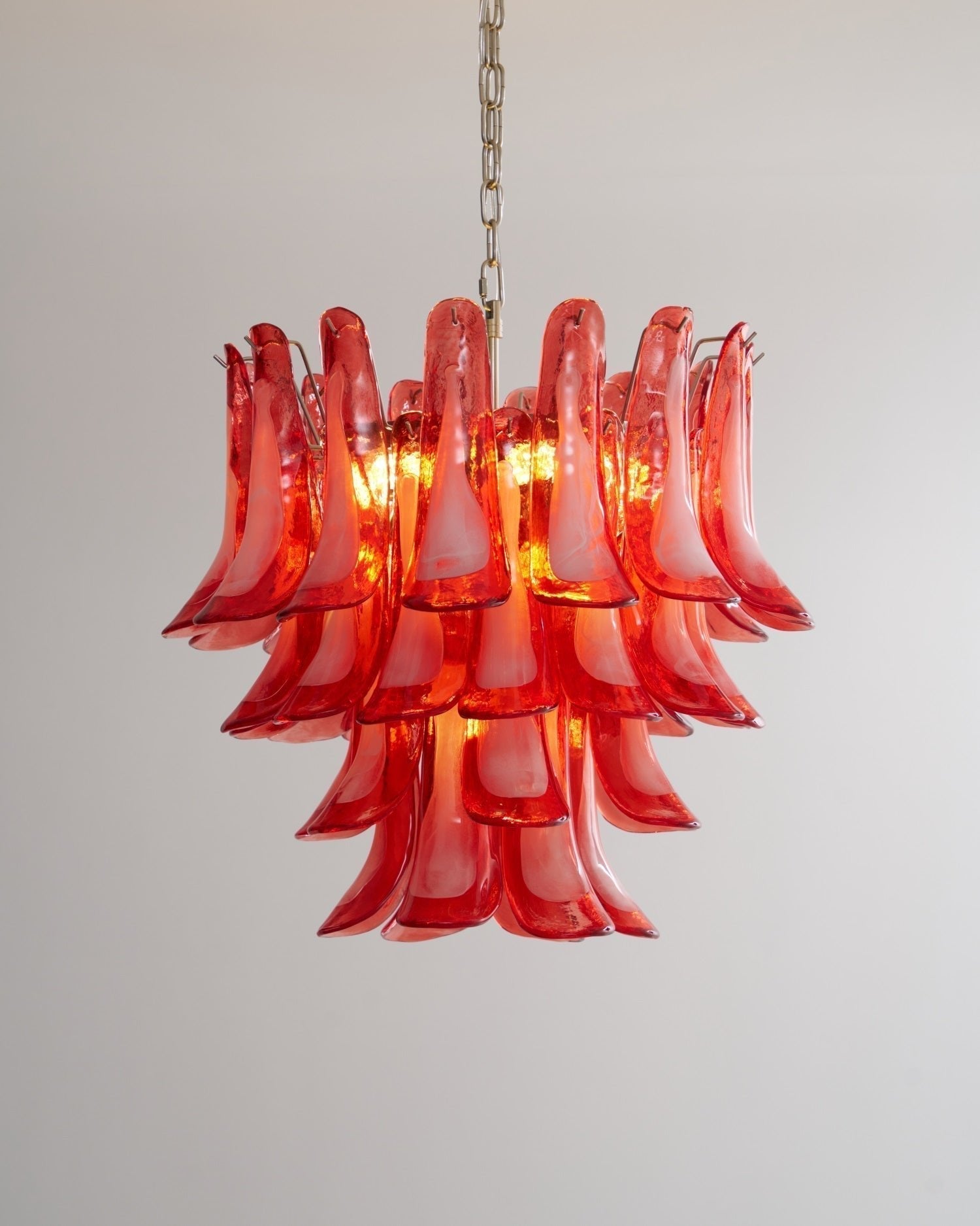 Aurora Chandelier Crimson Murano Glass Petals Layered Vintage