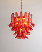 Aurora Chandelier Crimson Murano Glass Petals Layered Vintage