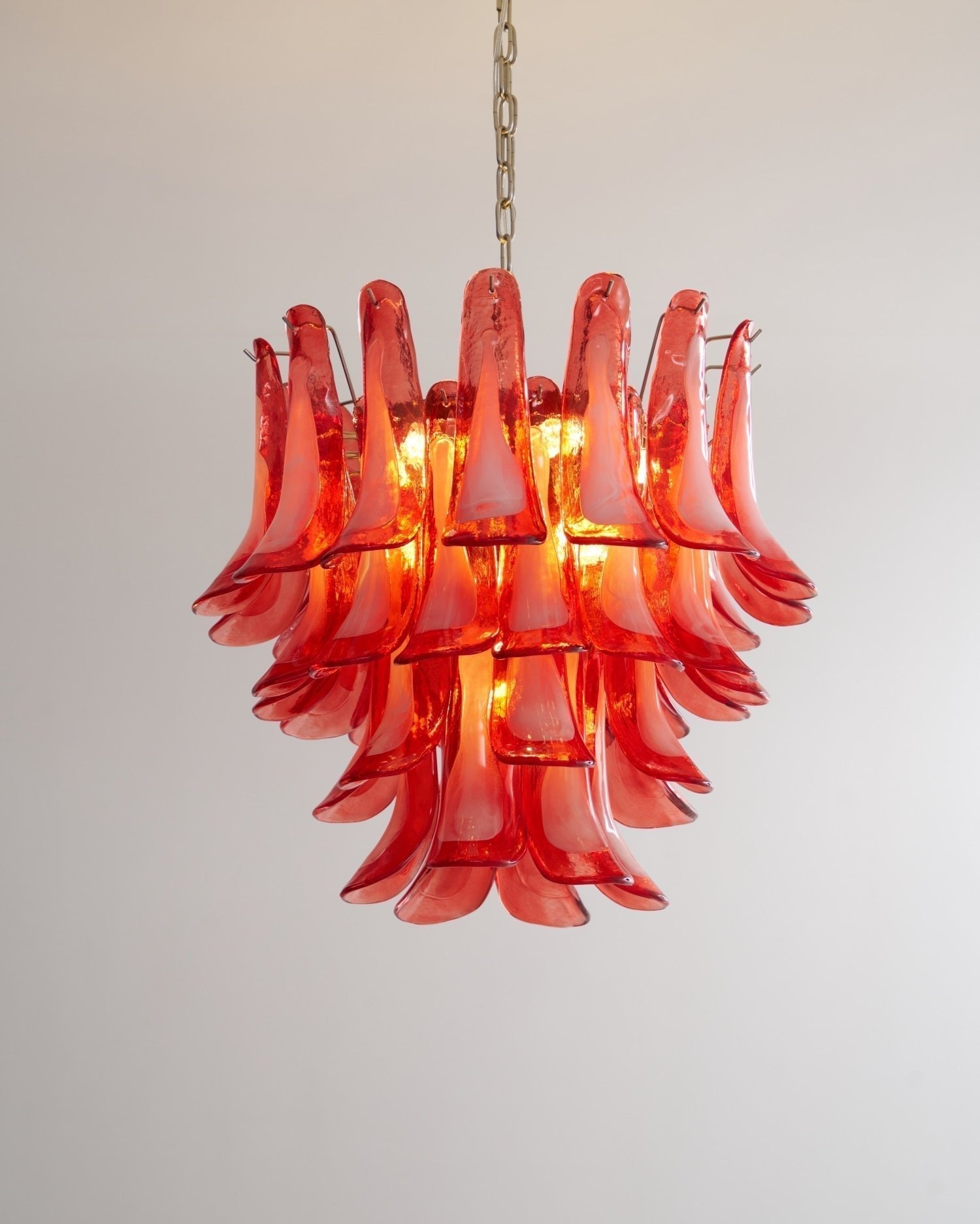 Aurora Chandelier Crimson Murano Glass Petals Layered Vintage