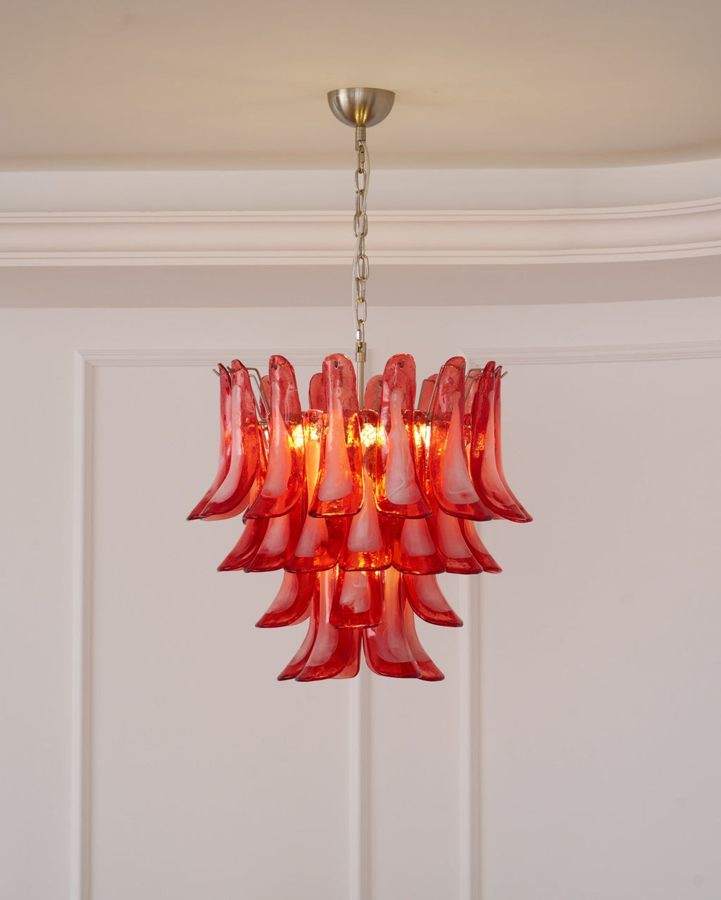 Aurora Chandelier Crimson Murano Glass Petals Layered Vintage