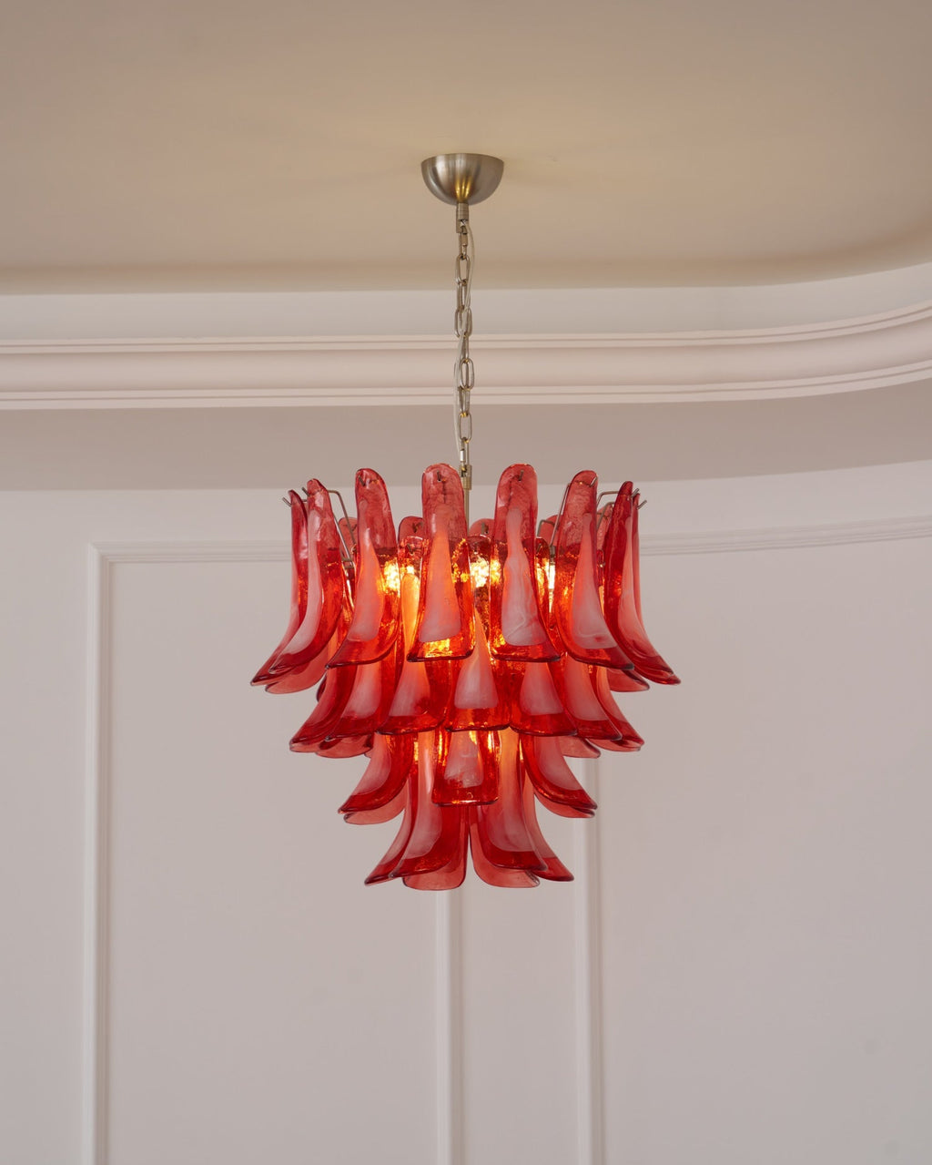 Aurora Chandelier Crimson Murano Glass Petals Layered Vintage