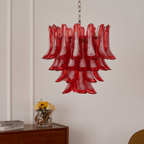 Aurora Chandelier Crimson Murano Glass Petals Layered Vintage