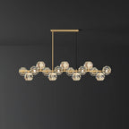 Valentina Modern LED Long Linear Metal Brass Multi Crystal Glass Globe Living/Dining Room Pendant Light