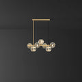 Valentina Modern LED Long Linear Metal Brass Multi Crystal Glass Globe Living/Dining Room Pendant Light