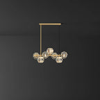Valentina Modern LED Long Linear Metal Brass Multi Crystal Glass Globe Living/Dining Room Pendant Light
