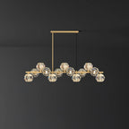 Valentina Modern LED Long Linear Metal Brass Multi Crystal Glass Globe Living/Dining Room Pendant Light