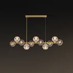 Valentina Modern LED Long Linear Metal Brass Multi Crystal Glass Globe Living/Dining Room Pendant Light