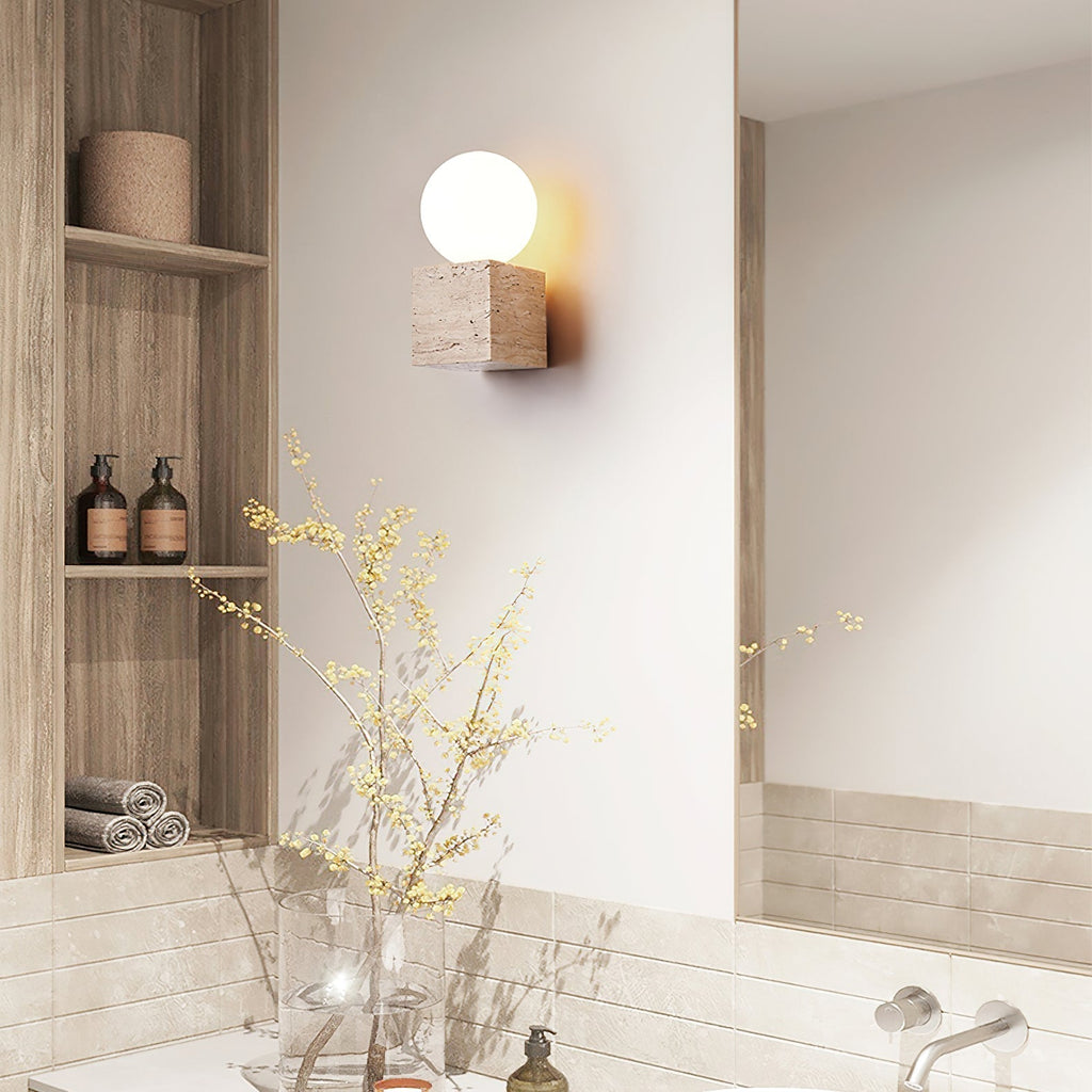 Eurlaean Cube-Base Travertine Wall Light