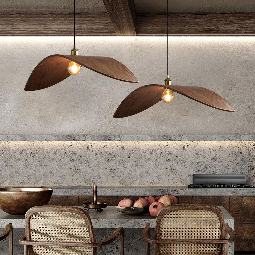 Muto Curved Art Pendant Light, Metal & Wood