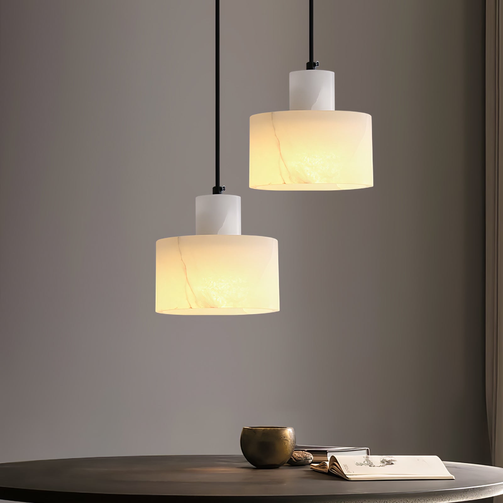Alabaster  Pendant Lgiht Dual Cylindrical