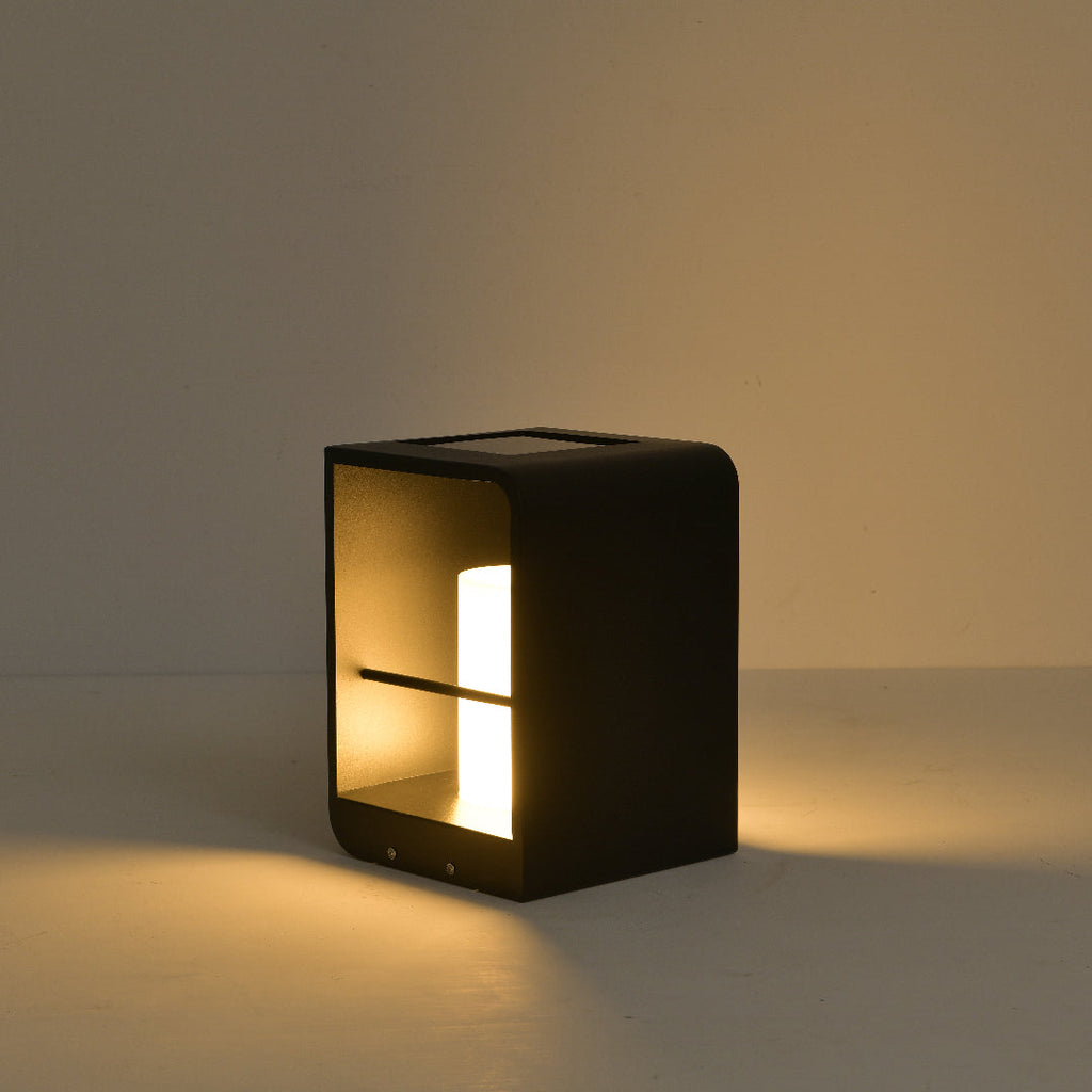 Ray Minimalist Cuboid Candle Solar Outdoor Floor Lamp Black