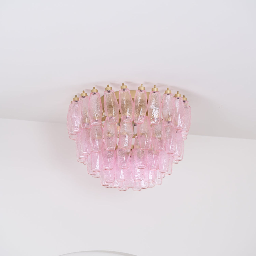 Aurora Ceiling Lamp Poliedri Pink Murano Glass Layered Flush Mount