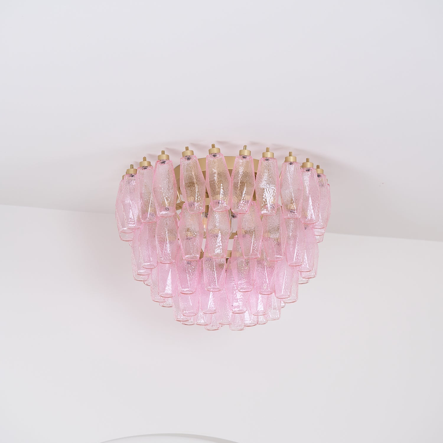 Aurora Ceiling Lamp Poliedri Pink Murano Glass Layered Flush Mount