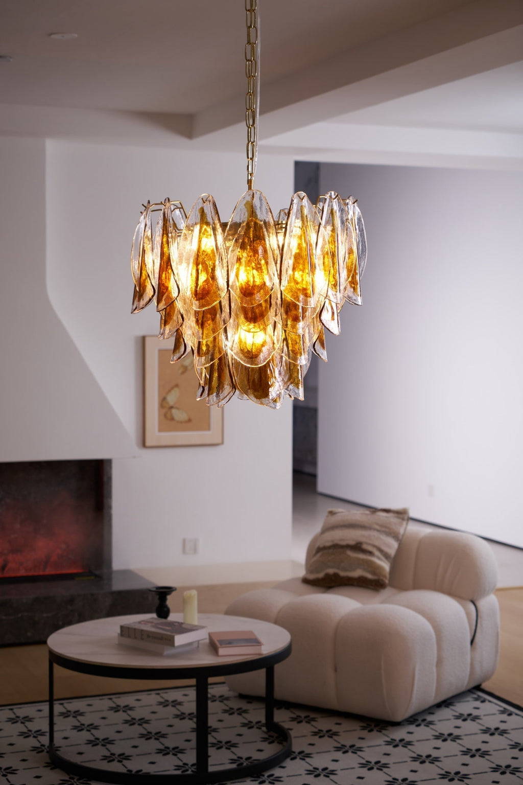 Aurora Chandelier Amber Leaf Glass Layered Organic Warmth