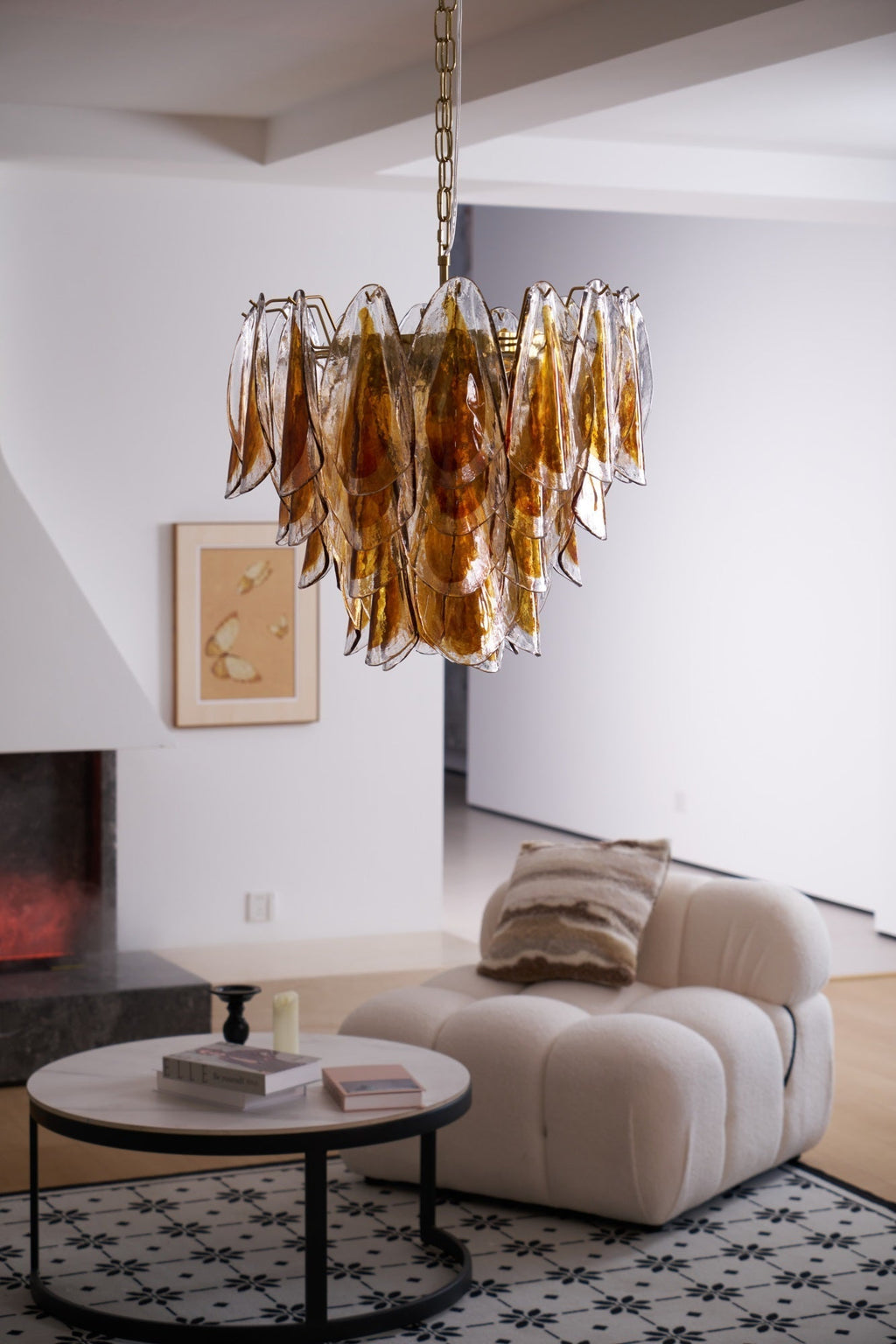 Aurora Chandelier Amber Leaf Glass Layered Organic Warmth