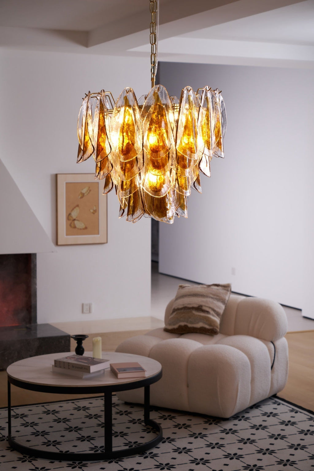 Aurora Chandelier Amber Leaf Glass Layered Organic Warmth