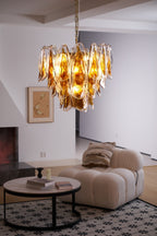 Aurora Chandelier Amber Leaf Glass Layered Organic Warmth