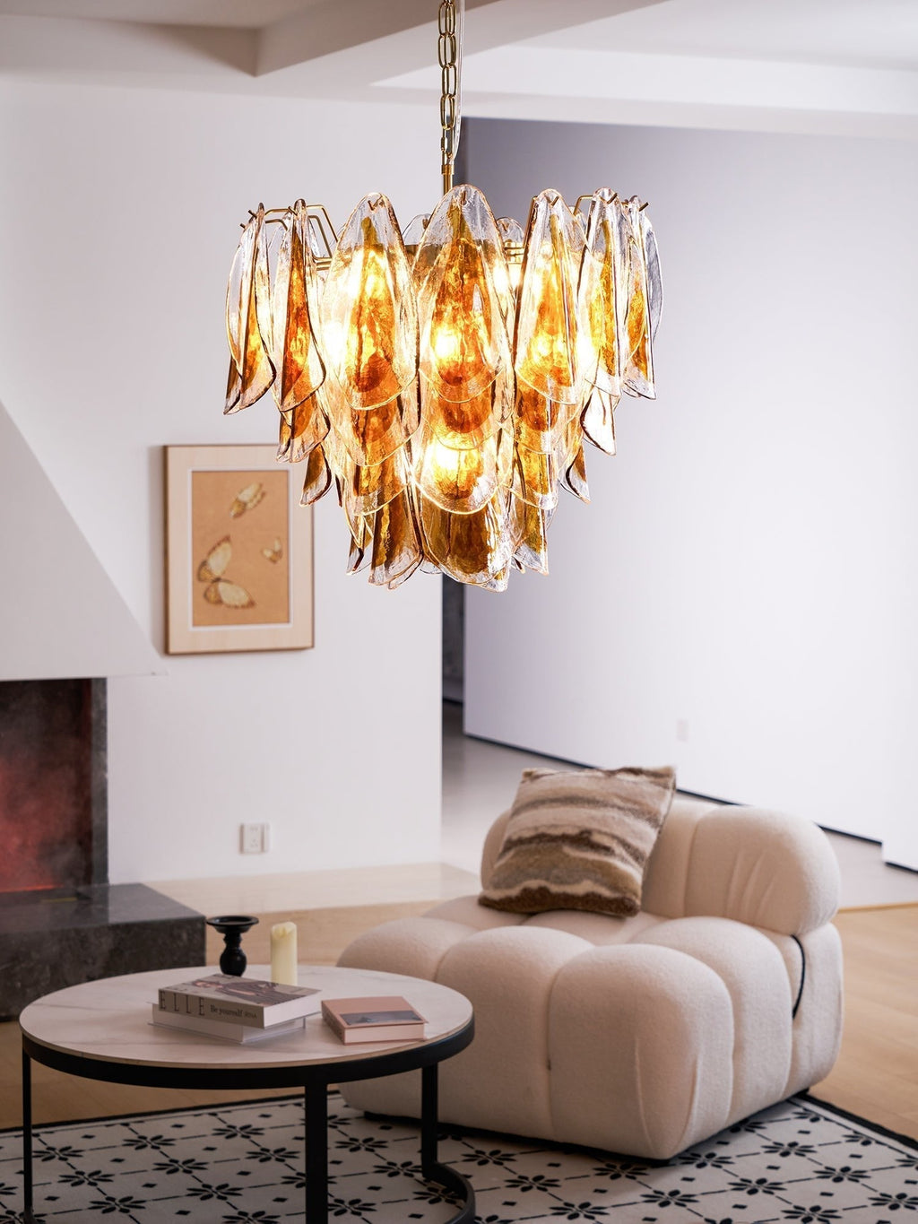 Aurora Chandelier Amber Leaf Glass Layered Organic Warmth