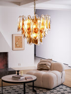 Aurora Chandelier Amber Leaf Glass Layered Organic Warmth