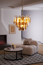 Aurora Chandelier Amber Leaf Glass Layered Organic Warmth
