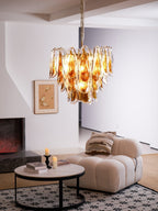 Aurora Chandelier Amber Leaf Glass Layered Organic Warmth